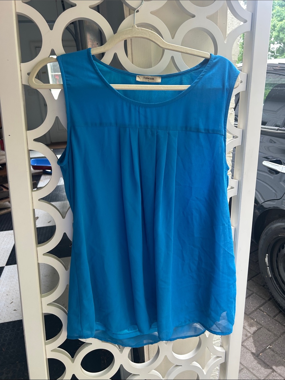 Sleeveless Blue Pleated Women's Top